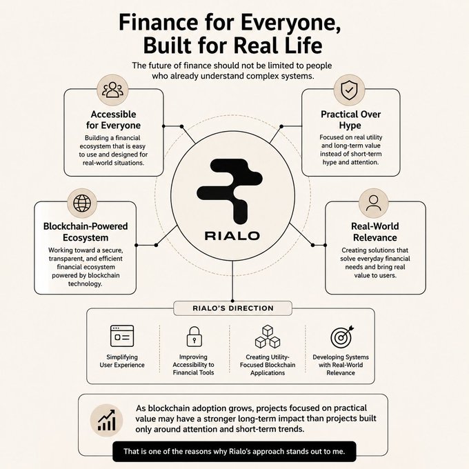 A black and white infographic titled "Finance for Everyone, Built for Real Life" outlines the company's mission statement and five key points.