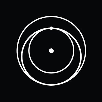 The image displays a minimalist white circular logo on a black background, resembling Dogecoin's iconic design. It visually represents the cryptocurrency being discussed in the post about Dogecoin transactions being processed offline via Starlink technology.