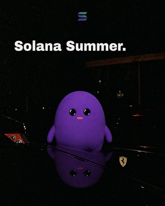 urn of purple liquid with a face and eyes, accompanied by the text "SOLANA SUMMER."