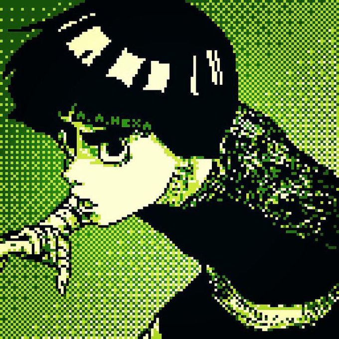 This pixel art image features an anime character and the words "A.A.HEXA" visible, likely relating to the post about shilling a memecoin below 200k market cap.