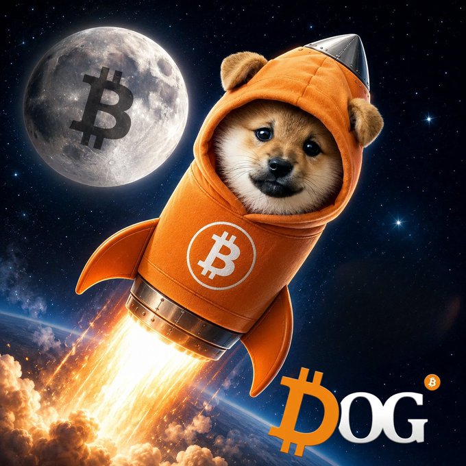 llor the dog, dressed as a rocket ship, soars through space with a Bitcoin logo on its chest against a backdrop of stars and planets.