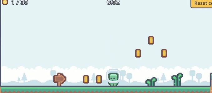 Screenshot of a platformer game with an astronaut and coins