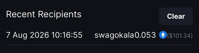 A "Recent Recipients" notification shows a transfer of $101.34 sent to user "swagokala0.053" on 7 Aug 2026 at 10:16:55, reflecting the $100 prize load to the recipient's Metawin account mentioned in the post.