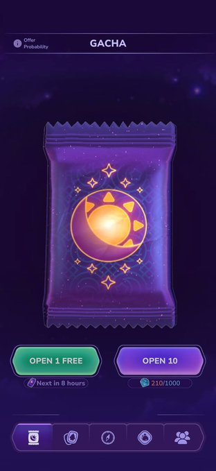 The image shows a purple bag with an orange sun design, which appears to be a token or reward for completing tasks within the game. The bag has two open sides, one of which displays "Open 1 Free" while the other reads "Open 10". There is also a button labeled "Close" in the bottom right corner that could be used to close the bag and end the token system.