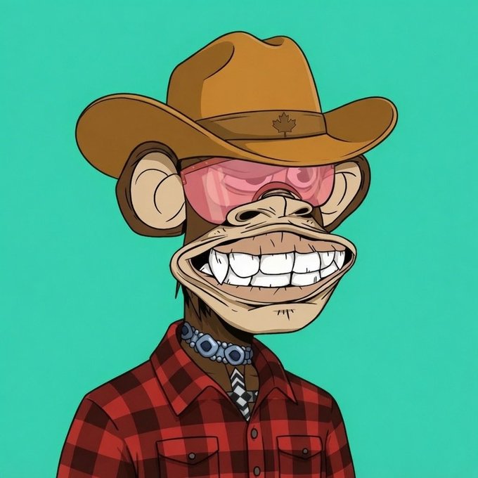 A cartoon illustration of a grinning monkey wearing a brown cowboy hat, pink sunglasses, and a red plaid shirt on a teal background.
