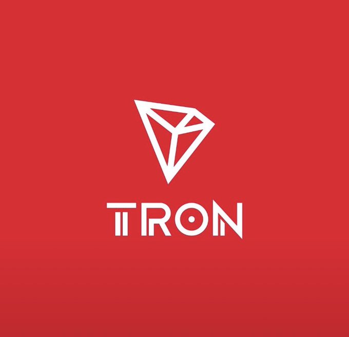 The official logo of the cryptocurrency 'TRON' displayed in white on a solid red background.