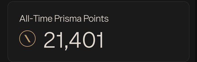 A dark UI element displaying 'All-Time Prisma Points' with a score of 21,401 next to a circular icon.