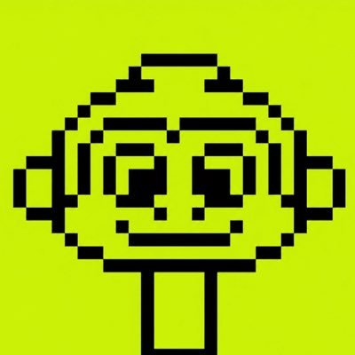 A pixel-art style icon of a robot-like character head in black on a bright yellow-green background.