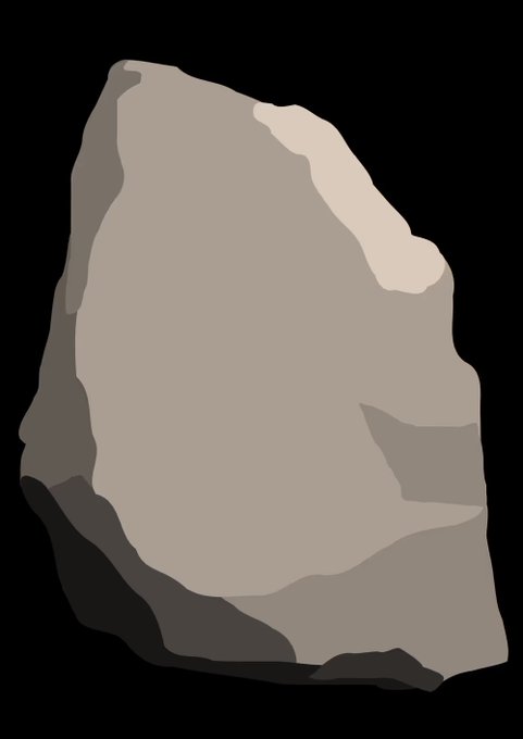 A digital illustration of a gray/tan irregularly shaped rock or stone against a black background, featuring varied shading to depict its craggy surface.