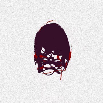 The image shows an abstract silhouette of a person's head with dark hair and scattered red and white marks that resemble blood or splatters against a light background. The accompanying post about remaining mints appears unrelated to the image, creating a humorous or jarring juxtaposition between a dark, dramatic illustration and a lighthearted comment about candy.