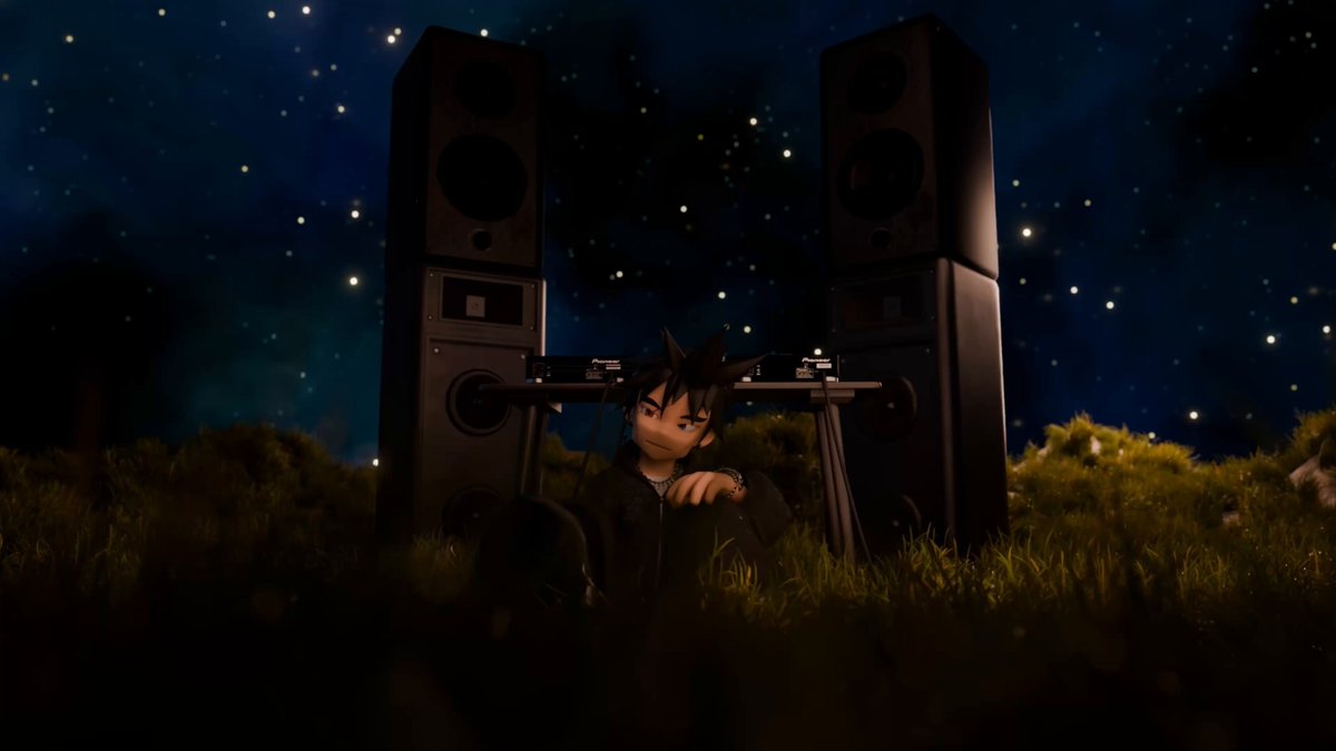 The image features a person sitting in front of two large speakers, with their head resting on one of them. The background shows a dark sky filled with stars, creating an atmosphere of mystery or intrigue. The caption for this image reads "Dash - Without You ft. @taracarosielli #newmusic #ukg". This suggests that the person in the image is associated with a band called Dash and is described as a fan of their music.