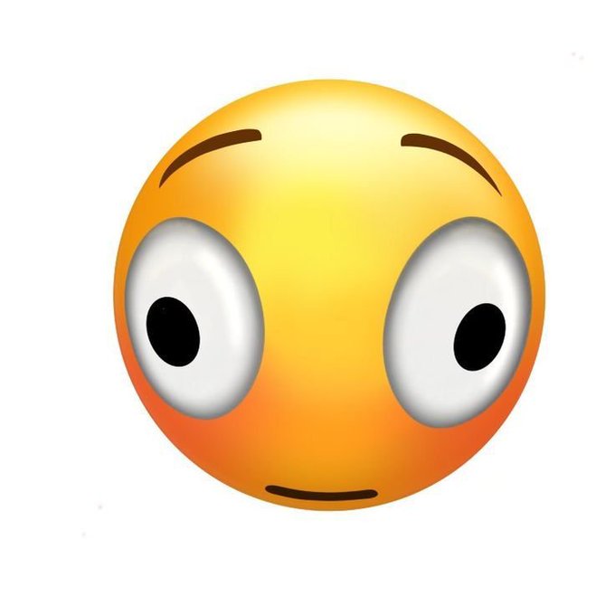 A simple emoji-style face with wide, surprised eyes, raised eyebrows, and a small straight mouth on a white background.