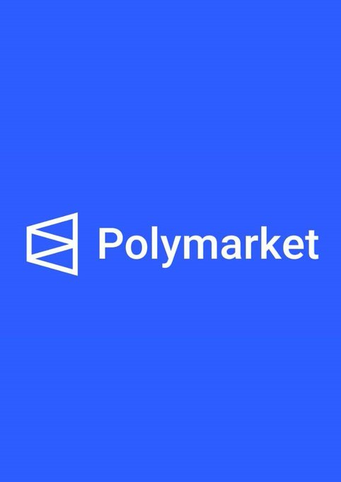 The Polymarket logo is displayed in white text and icon on a solid blue background.