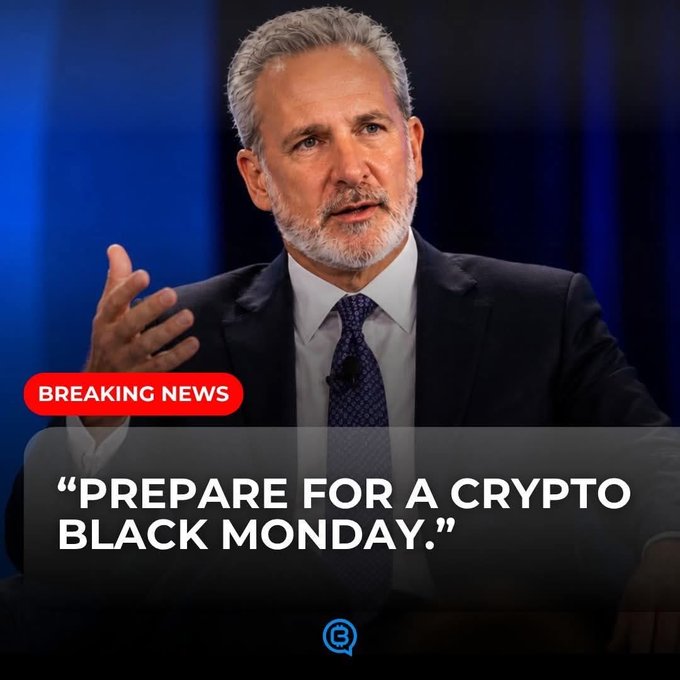 The image shows a man wearing a suit, sitting at a desk with his hands outstretched as if he's giving a speech or making an announcement. The text "BREAKING NEWS" is written above him, indicating that there is breaking news related to cryptocurrency. The caption below the image reads "Prepare for a crypto Monday." This suggests that the man might be discussing the potential impact of Bitcoin and other cryptocurrencies on the market, possibly predicting a crash or warning people about the risks associated with investing in these digital assets.