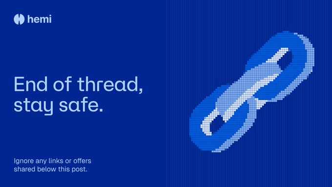 A blue "End of thread, stay safe" message with a link icon, warning to "Ignore any links or offers shared below this post."