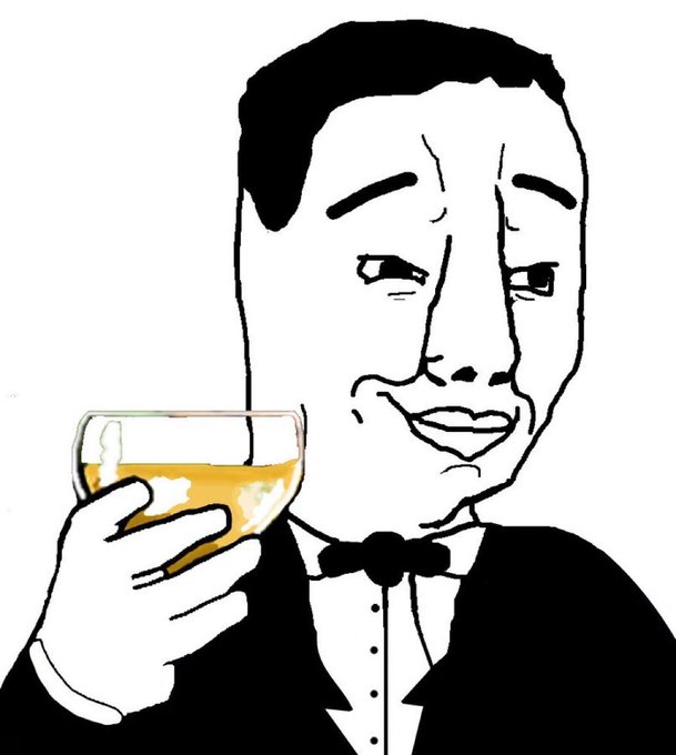 A smug Wojak-style cartoon character in a tuxedo raises a glass of wine in a celebratory toast, visually reinforcing the poster's confident conviction that $RAYCAT is poised to surge and that Raydium ($RAY) stands to benefit most as the "winner" of Solana's next memecoin cycle.