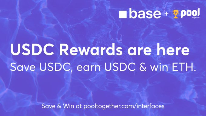 The image features a watercolor background with white text that reads "USDC Rewards are here". The text also contains information about USDC, USDC crypto coins or tokens, as well as the name of an online pool for exchanging pools together. Another piece of text suggests that users can win USDC rewards and USDC crypto prizes by saving USDC to start earning up to 96%+ APR today.