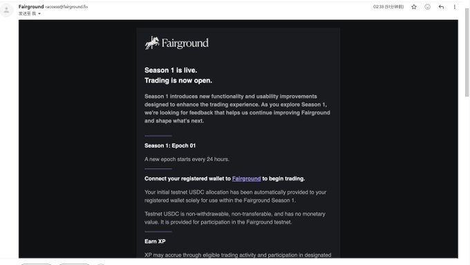 The image shows a screenshot of an email sent by "Fairground" (an online trading platform) that provides information about the trading platform's offerings and how users can get started. It appears to be opened in an open Microsoft Word document with text displayed on it, detailing what users can expect from the platform as they begin their journey into trading.