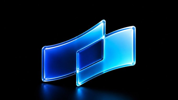 A glowing blue Windows logo rendered in 3D with a neon, translucent glass-like appearance against a black background, casting a soft blue reflection beneath it.