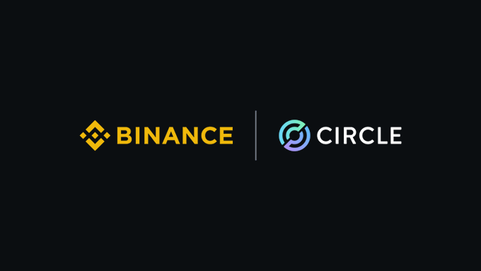 A black graphic displaying the Binance logo alongside the Circle logo.