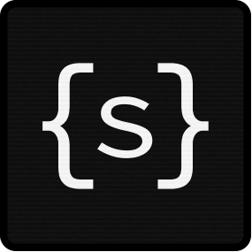 Black square logo featuring white curly braces enclosing the letter 'S.'