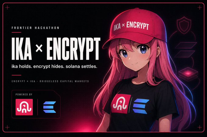 The image features a cartoon girl wearing a red baseball cap, standing against a black background with pink and blue lights. The caption of the image reads "IKA @ Encrypt", which seems to be related to an event or competition involving encryption techniques.