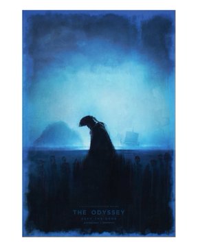 This appears to be a movie poster for "The Odyssey" (with text visible at the bottom reading "THE ODYSSEY" and "SCREENPLAY BY,"), featuring a dark, silhouetted figure set against a moody blue background, which fans may be referencing as an exciting crossover of their favorite characters or stories.