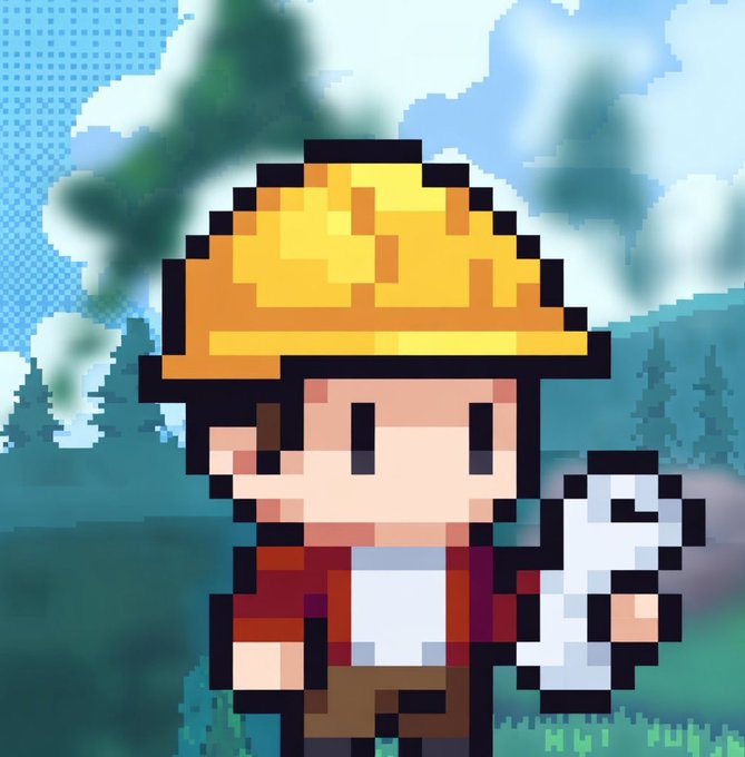 The image features a cartoon character, possibly a boy or a man, wearing a yellow hard hat while holding a piece of paper. The background includes trees and grass, suggesting an outdoor setting. There are also some text elements present in the image, such as "NFTs on @arc" and "@arc Built different. Drop EVM addresses below." These details might be related to the character or the post's context but do not seem directly connected to the cartoon character holding a piece of paper.