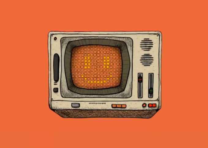 A retro-style illustrated vintage television set against an orange background, displaying a pixelated yellow smiley face on its orange-tinted screen, metaphorically representing the "laughable" undervaluation of $bnkr highlighted in the post.