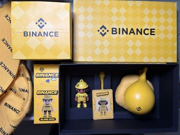 The image features a collection of toys and games, including a wooden fish toy, a Palu blind box, and other items such as a yellow binance box with a yellow logo and a yellow palu blind box. The toys are arranged on top of each other in a display case or box, showcasing the variety of items available for children to play with. The post about Binance's Children's Day gift suggests that these toys could be part of a special occasion or celebration related to the cryptocurrency market.