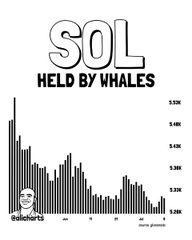 A bar chart titled "SOL HELD BY WHALES" displays Solana whale holdings trending downward over time, ranging between approximately 120M and 160M on the Y-axis, with "SantrackerX" branding in the bottom left. The chart visually supports the post's bearish thesis on Solana ($SOL), suggesting large holders may be reducing positions as the price breaks its rising channel toward a potential $60 target.