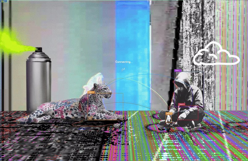 The image features an abstract art piece with a man sitting on the floor next to a leopard, which appears to be lying down as well. The background of the artwork includes a blue wall with a white cloud design, and there are two spray paint cans in the scene - one located near the left side and another towards the right side. The image also contains text that reads "Don't let that part go superrare.com/artwork/eth/0x". This suggests that the artwork is related to a specific event or concept, possibly involving the artist's personal experiences with digital art and its evolution over time.

The man sitting on the floor next to the leopard could symbolize the blending of traditional and modern elements in contemporary art forms. The spray paint cans represent the fusion of different artistic styles and techniques that have shaped the development of digital art. The blue wall with a white cloud design adds an element of whimsy or surrealism, which can be seen as a reflection of the artist's creative process and their exploration of new ideas within the world of digital art.