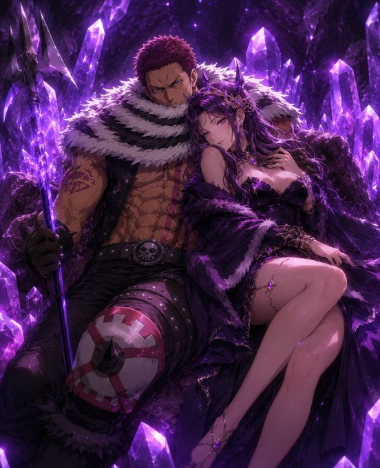 The image features two characters from a video game, one male and one female, sitting together with their arms around each other. The male character has a sword in his hand while the female character is wearing a dress. They are both dressed in purple outfits that match the purple background of the image. The post also mentions that the characters have been sleeping for a week and that they were found to be woefully ill, possibly due to a lack of sleep or an evil witch's curse.
