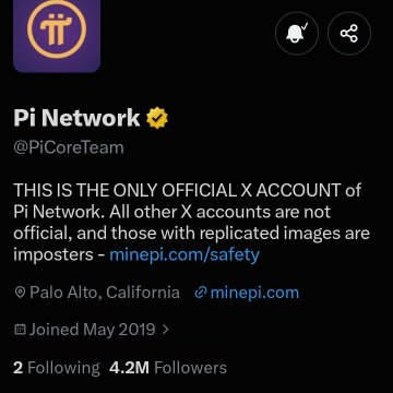 A screenshot of the official Pi Network (@PiCoreTeam) X profile, displaying their verified badge, 4.2M followers, and a pinned disclaimer warning users of impersonator accounts. This confirms the authenticity of the @PiCoreTeam repost of the RoboPay partnership mentioned in the accompanying post, reinforcing that the signal came from Pi Network's verified account.