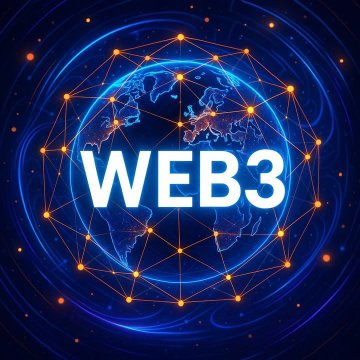 A digital graphic featuring a glowing blue globe surrounded by a network of connected nodes, with the bold white text 'WEB3' displayed prominently in the center.