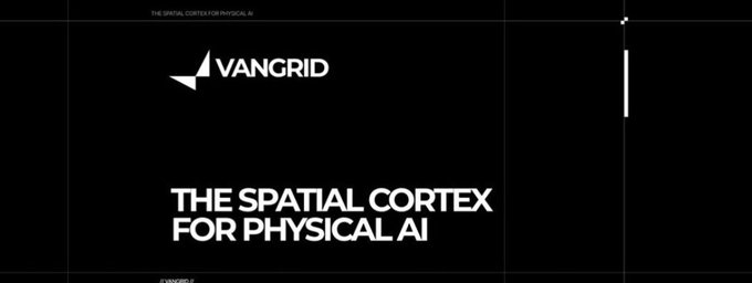 A minimalist black screen displaying the white text 'VANGRID' above 'THE SPATIAL CORTEX FOR PHYSICAL AI'.