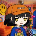 A Gacha Life or Gacha Club style cartoon character with black hair, yellow eyes, and an orange cap with text 'N.I.F.U.N', wearing a blue shirt.