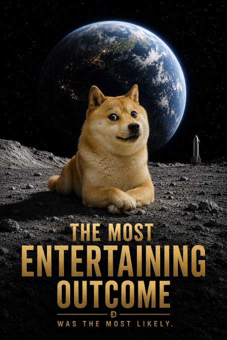 The image features a poster for a movie called "The Most Entertaining Outcome", which has a dog as its central character. The poster shows the dog sitting on a rocky surface with the Earth visible behind it, creating an interesting visual connection between the two planets. The title of the movie is prominently displayed in large letters at the bottom of the poster, and the phrase "When you have faith in !" is written above the dog's head. This suggests that the movie is likely to be a science fiction or fantasy film with elements of humor and adventure.