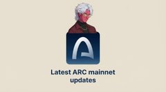 A graphic featuring a classical bust illustration with the text 'Latest ARC mainnet updates' and an ARC logo.