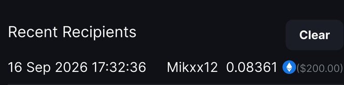 The image shows a transaction receipt confirming a payment of $200.00 sent to user "Mikxx12" on 16 Sep 2026 at 17:32:36, totaling 0.08361 (likely in a cryptocurrency like Ethereum). This serves as proof of payment to back up the sender's tweet claiming they sent $200 to @themikx20.