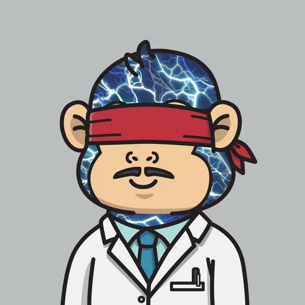 A cartoon monkey character with blue lightning-patterned fur, wearing a red blindfold and a white doctor's coat with a blue tie, ties into the "ink" NFT collection mint announcement. The blinding bandana and electrified appearance align with the edgy, stylized branding of the Web3 mint event on OpenSea.