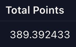 A dark blue screen displays the text 'Total Points' with the number '389.392433' below it.