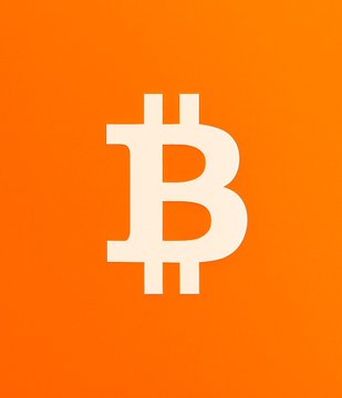 The Bitcoin logo, a white stylized 'B' with two vertical strokes, displayed on a solid orange background.