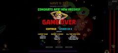 A dark game over screen with the text 'CONGRATS APER ON NEW RECORD!' and a large red 'GAME OVER' message.