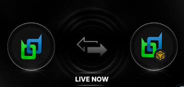 A promotional graphic showing two app logos with arrows pointing between them and 'LIVE NOW' text, suggesting a sync or exchange feature.