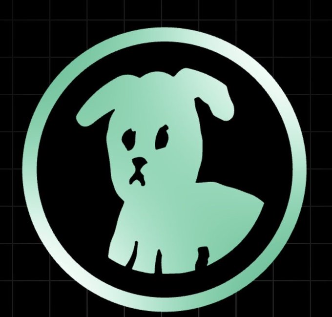 The image features a green dog head inside of a circle, which appears to be a logo or symbol. The dog's face is outlined by a black border, giving it a distinct shape. The background of the image is black with white squares, creating a contrast that makes the green dog stand out. The caption "the first meme on NEAR" suggests that this logo might be related to a social media platform or website where users can share and discover new content.