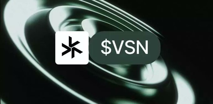 The image features a sleek green-toned abstract background with the Vision (VSN) logo and ticker symbol prominently displayed in a white rounded badge. It visually represents the Vision VSN cryptocurrency promotion, aligning with the post's enthusiasm for the project and its upcoming launch.