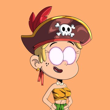 The image features a cartoon girl with blonde hair wearing a pirate hat, yellow bikini bottoms, and a necklace. She has big eyes and a wide smile, giving her a friendly and approachable appearance. The background of the image is orange, which complements the girl's outfit and adds to the overall visual appeal of the post.