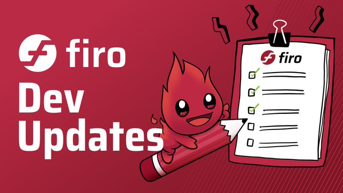 The image features a red fire-like object, possibly a cartoon character or a small flame, sitting next to a white piece of paper with black text that reads "The latest $FIRO development update is live on the forum. Curious what the team has been building? Go take a look forum.firo.org/t/weekly-firo-". The fire object and the paper are positioned in such a way that they appear to be interacting or pointing towards each other, creating an interesting visual effect.