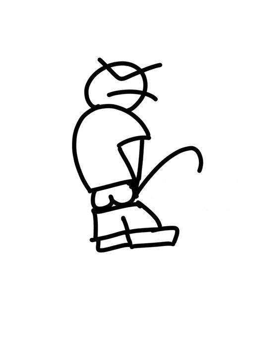 A simple black-line doodle of a stick figure character urinating, visually matching the chaotic "pissing guy" meme referenced in the promotional post.